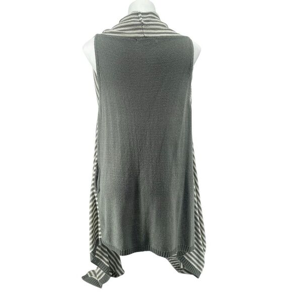 BCBGMaxazria Gray White Striped Sleeveless Open Front High Low Duster Cardigan - Picture 5 of 15